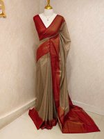 Tissue silk with micro check body and zig zag like pattern border - Image 28