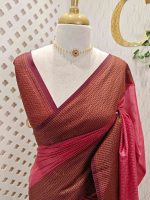 Tissue silk with micro check body and zig zag like pattern border - Image 5