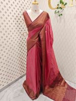 Tissue silk with micro check body and zig zag like pattern border - Image 6
