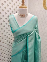 Banarasi with elaborate raised pattern and woven metallic gold zeri - Image 13