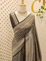 Banarasi with traditional multi-line border and floral jaal patterns. - Image 4