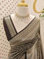 Banarasi with traditional multi-line border and floral jaal patterns. - Image 5
