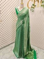 Banarasi with traditional multi-line border and floral jaal patterns. - Image 3