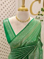 Banarasi with traditional multi-line border and floral jaal patterns. - Image 2