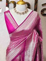 Banarasi with traditional multi-line border and floral jaal patterns. - Image 10