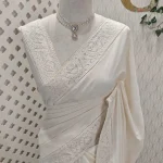 Chanderi with minimal floral embroidery across the body and chikankari