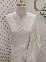 Chanderi with minimal floral embroidery across the body and chikankari