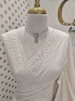 Chanderi with minimal floral embroidery across the body and chikankari - Image 2