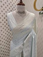 Chanderi with 4shades dyeing and chikankari -inspired embroidery pattern