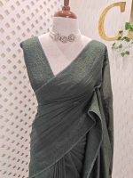 Chanderi with thread embroidery motifs allover the body and floral, lace detailed border