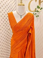 Chanderi with thread embroidery motifs allover the body and floral, lace detailed border - Image 4