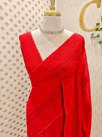 Chanderi with thread embroidery motifs allover the body and floral, lace detailed border - Image 7