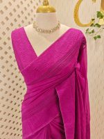 Chanderi with thread embroidery motifs allover the body and floral, lace detailed border - Image 10
