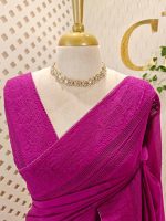 Chanderi with thread embroidery motifs allover the body and floral, lace detailed border - Image 11