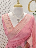 Chanderi silk with floral digital prints with aari embroidery detailing on the pallu and bottom of the body - Image 11