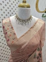 Chanderi silk with floral digital prints with aari embroidery detailing on the pallu and bottom of the body - Image 5