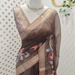 Chanderi silk with floral vien digital prints on the body with aari work detailing