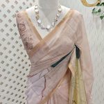 Chanderi silk with river-inspired painting on the body with golden hand-painted lotus leafs detailing