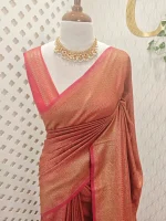 Georgette Banarasi with paisley-inspired zari woven motifs on the body and a traditional zari border - Image 4
