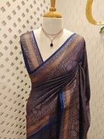 Georgette banarasi with all-over zari basket-weave pattern and floral zari woven border - Image 16