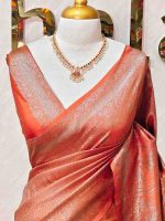 Georgette banarasi with all-over zari basket-weave pattern and floral zari woven border - Image 2