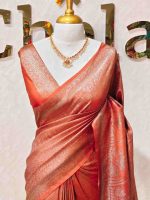 Georgette banarasi with all-over zari basket-weave pattern and floral zari woven border