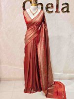 Georgette banarasi with all-over zari basket-weave pattern and floral zari woven border - Image 3