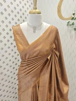 Georgette banarasi with all-over zari basket-weave pattern and floral zari woven border - Image 10