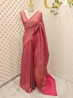 Georgette banarasi with all-over zari basket-weave pattern and floral zari woven border - Image 7