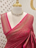 Georgette banarasi with all-over zari basket-weave pattern and floral zari woven border - Image 8