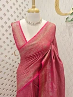 Georgette banarasi with all-over zari basket-weave pattern and floral zari woven border - Image 9