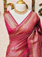 Georgette banarasi with all-over zari basket-weave pattern and floral zari woven border - Image 5