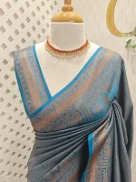 Georgette banarasi with all-over zari basket-weave pattern and floral zari woven border - Image 14