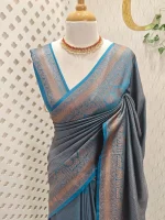 Georgette banarasi with all-over zari basket-weave pattern and floral zari woven border - Image 15