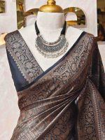 Georgette Banarasi with jacquard-woven floral jaal, and paisley motifs on a check-pattern body,with a traditional zari border - Image 2