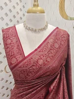 Georgette Banarasi with jacquard-woven floral jaal, and paisley motifs on a check-pattern body,with a traditional zari border - Image 11