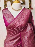 Georgette Banarasi with jacquard-woven floral jaal, and paisley motifs on a check-pattern body,with a traditional zari border - Image 5