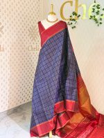 Kanjeevaram with check pattern and contrast border - Image 6