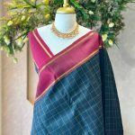 Kanjeevaram saree with plain contrast border and check design all over the body