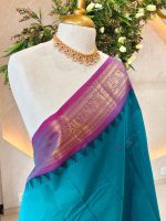 Kanjee cotton with   temple-inspired woven zari border featuring elephant and paisley motifs - Image 2