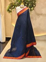 Kanjee cotton with small buttas on the body and contrast zari border with floral geometric woven detailing - Image 3