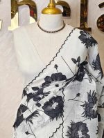 Net kotta with big flower applique embroidery pattern allover the body. - Image 2