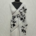 Net kota with floral vien applique embroidery design on the body and scallope border