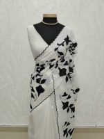 Net kota with floral vien applique embroidery design on the body and scallope border