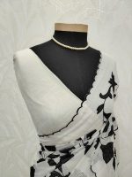 Net kota with floral vien applique embroidery design on the body and scallope border - Image 4