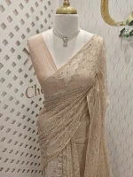 Net saree with Dense sequins, bead embroidery and floral like vine motifs