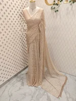 Net saree with Dense sequins, bead embroidery and floral like vine motifs - Image 3