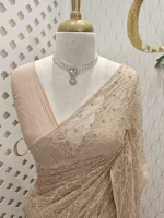 Net saree with Dense sequins, bead embroidery and floral like vine motifs - Image 2