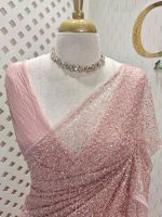 Net saree with abstract silver thread embroidery and scattered sequins all over - Image 17