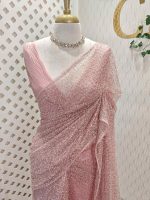Net saree with abstract silver thread embroidery and scattered sequins all over - Image 16